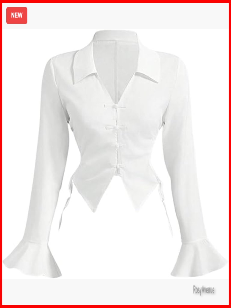 Button Down Corset Blouse Long Sleeve Flared Work Top Office Solid
